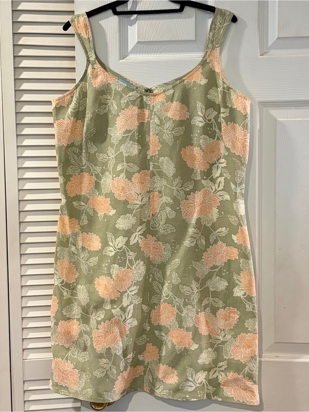 SoBlue Sigrid Olsen Floral Linen Tank Dress Sage Green Peach 14 Boho